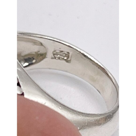 Vintage 925 Sterling Silver Inlay Ring SZ 6.5 Turquoise Onyx Coral Southwest - Picture 11 of 11